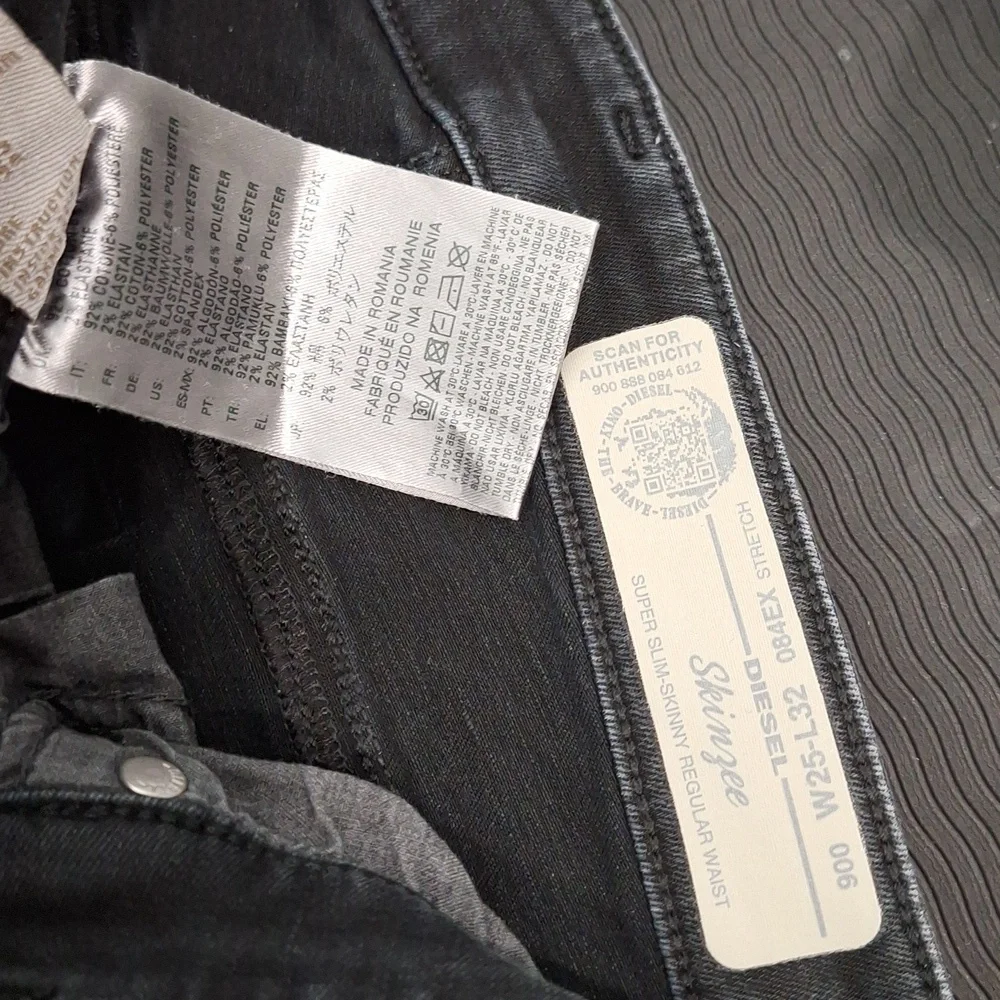 DIESEL Black Skinzee Super Slim Skinny Regular Waist Distressed Jean w/ …